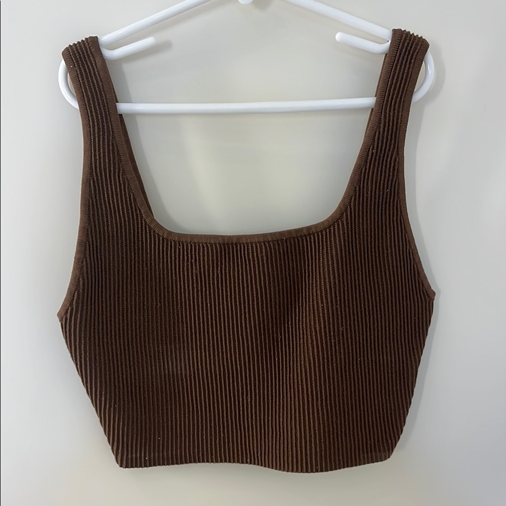 Aritzia Babaton Chocolate Brown Ribbed Crop Top